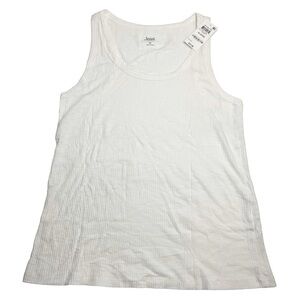Jenni Basic Solid Ribbed Tank Top in Cloud White Large New